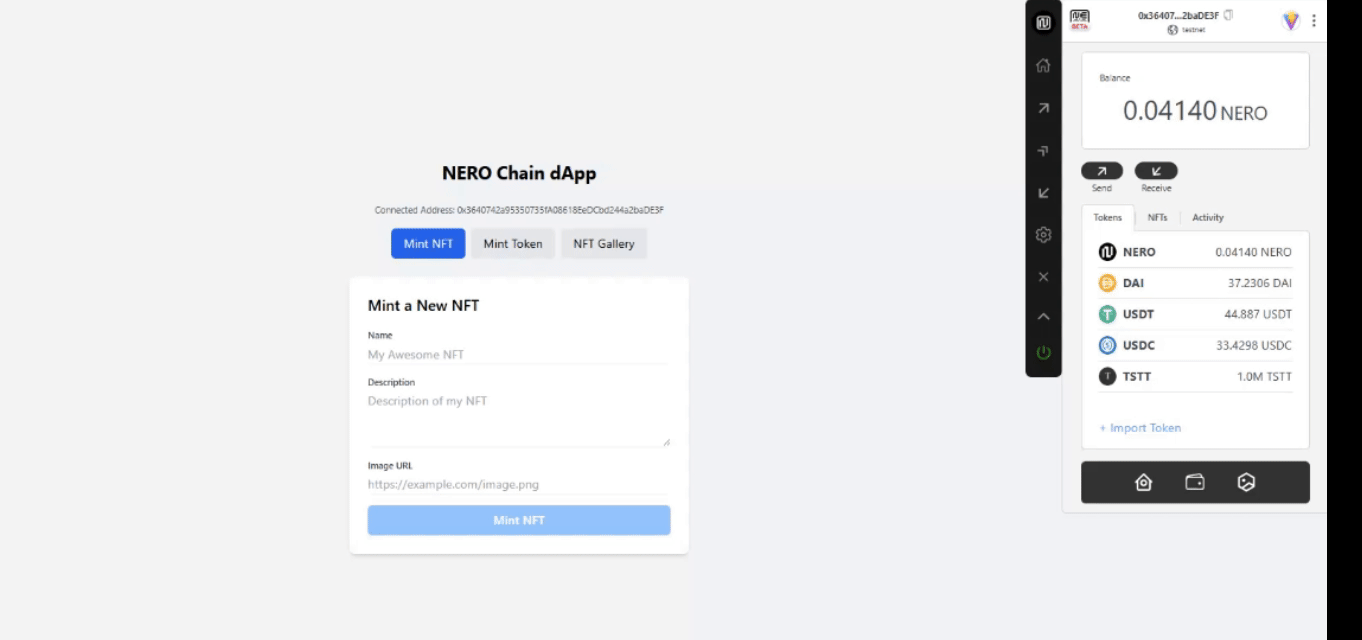 Application with a NERO Wallet